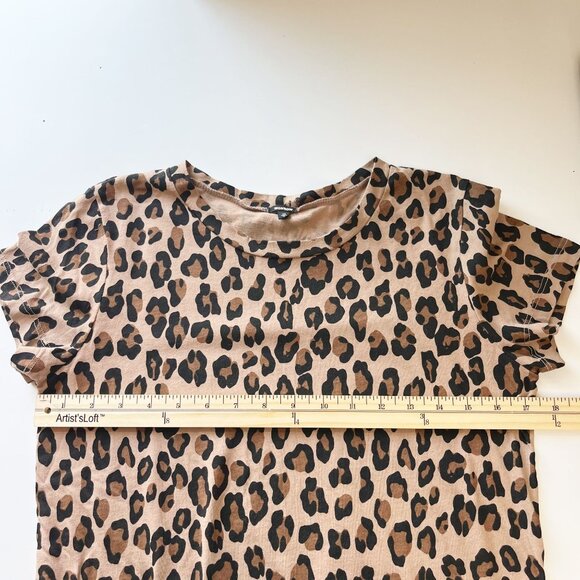 Monrow Brown Leopard Print Short Sleeve Shirt Crewneck Cotton - Size Medium - Picture 5 of 6